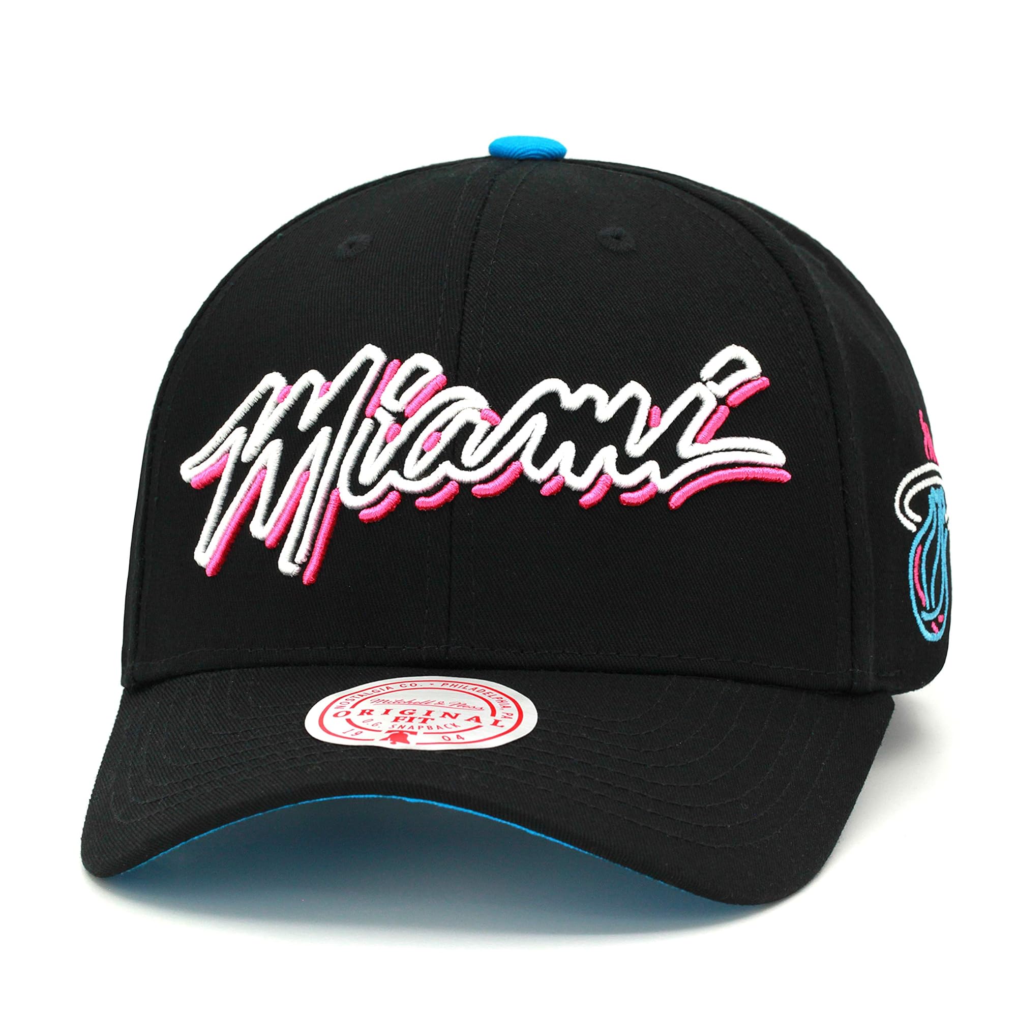 [6LSSMO19315-MHEBLCK] MENS NBA MIAMI HEAT NEON VICE LIGHTS WORDMARK LOW SNAPBACK