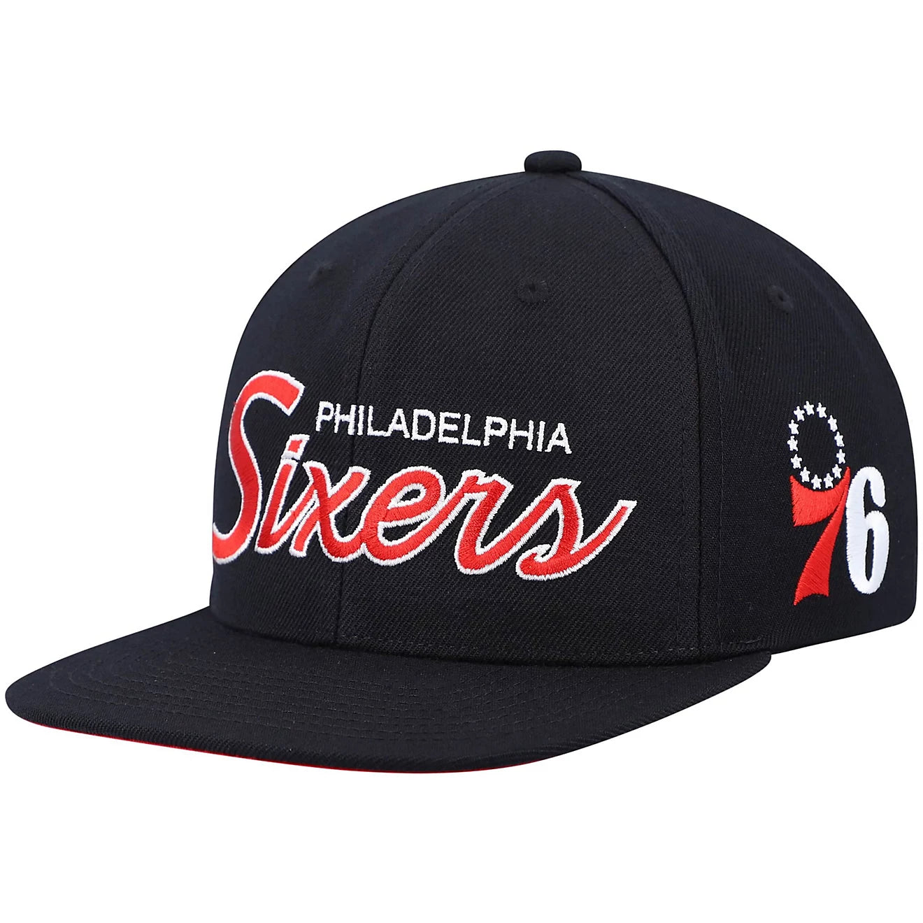 MENS MITCHELL & NESS NBA TEAM SCRIPT 2.0 SNAPBACK 76ERS
