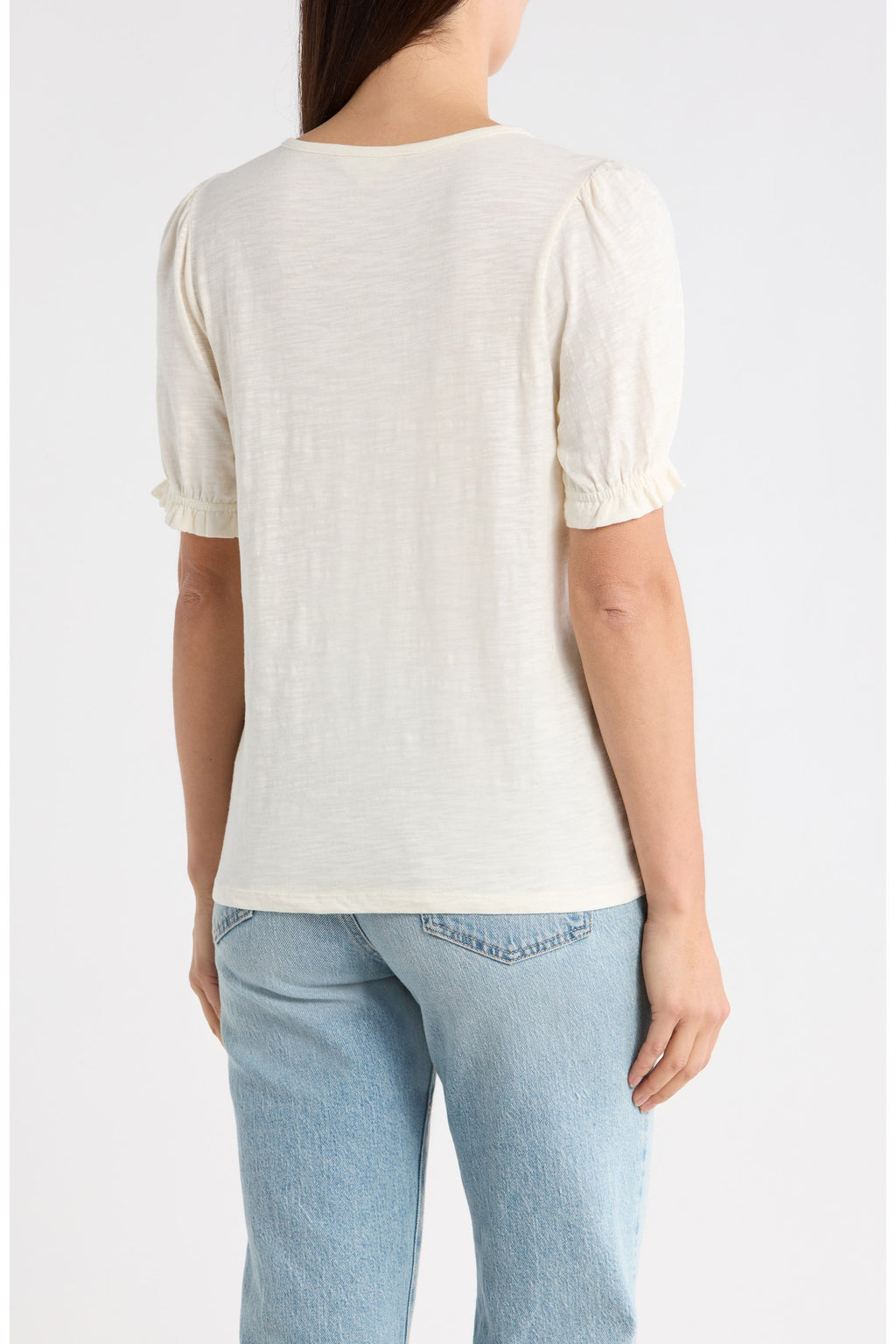[159619-GARDENIA] WOMENS LUCKY BRAND EMB TIE FRONT TOP - GARDENIA