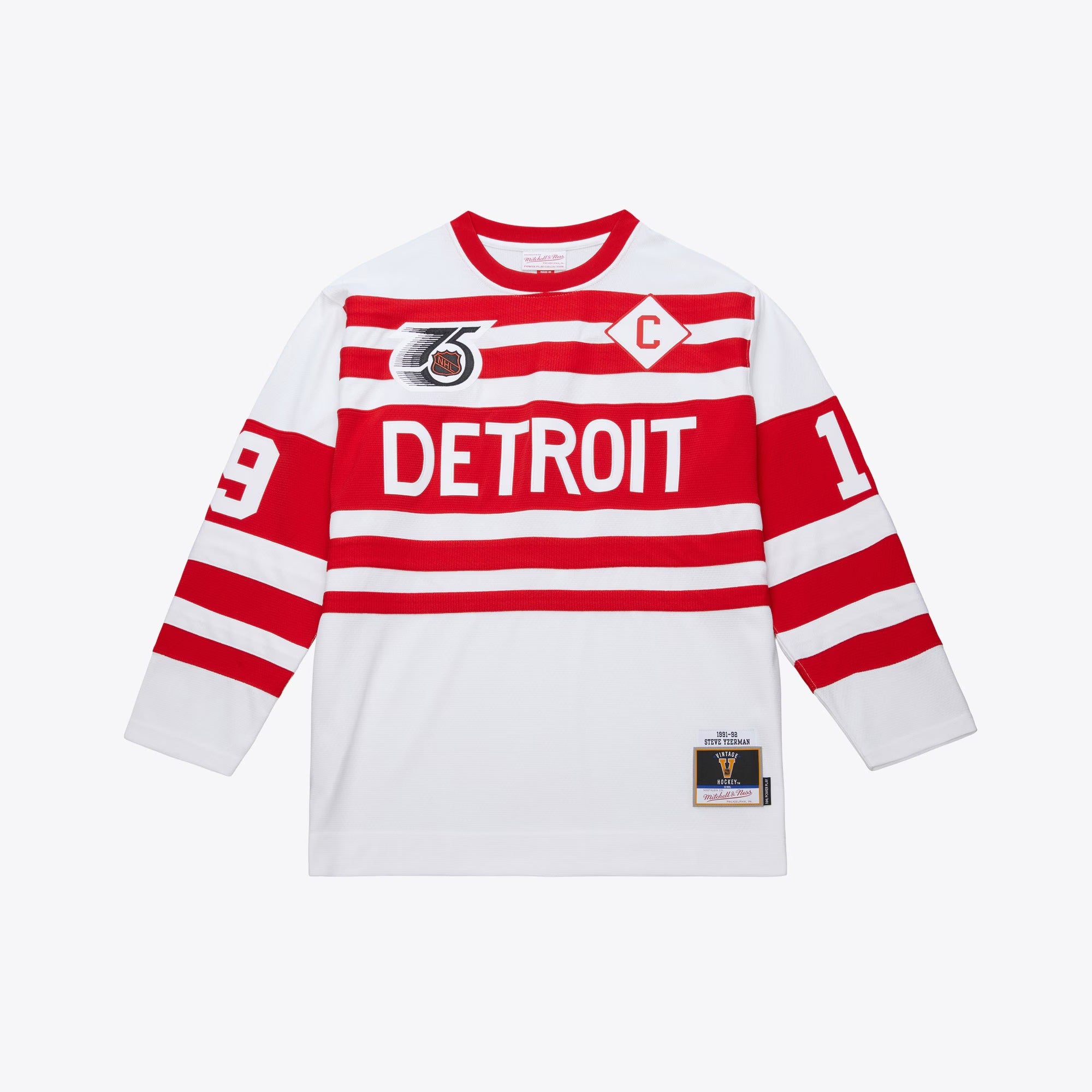 MENS MITCHELL & NESS NHL WHITE JERSEY RED WINGS 1991 STEVE YZERMAN