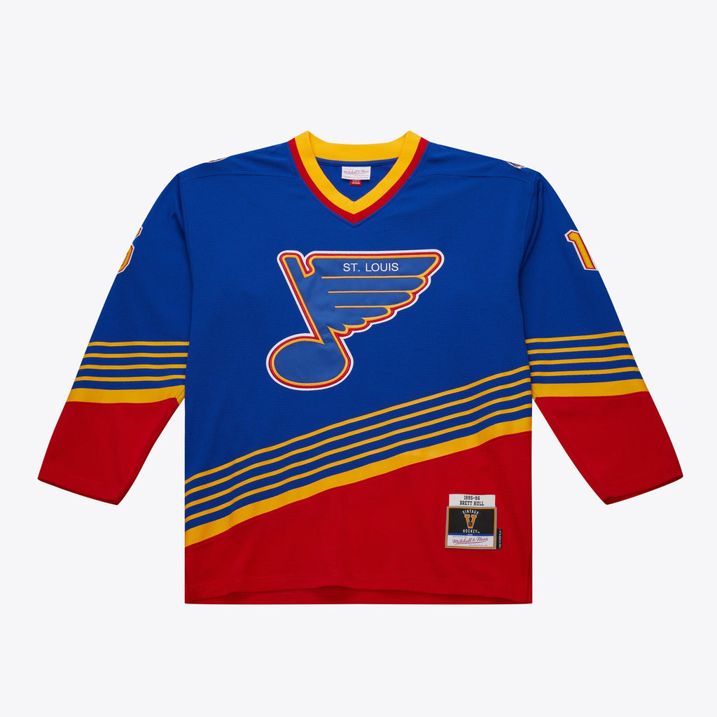 Mens Mitchell & Ness NHL DARK JERSEY BLUES 1995 BRETT HULL