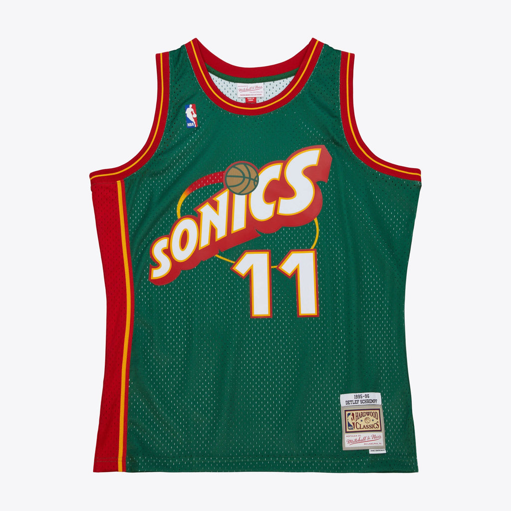 MENS MITCHELL & NESS NBA DARK JERSEY SUPERSONICS 1995 DETLEF SCHREMPF