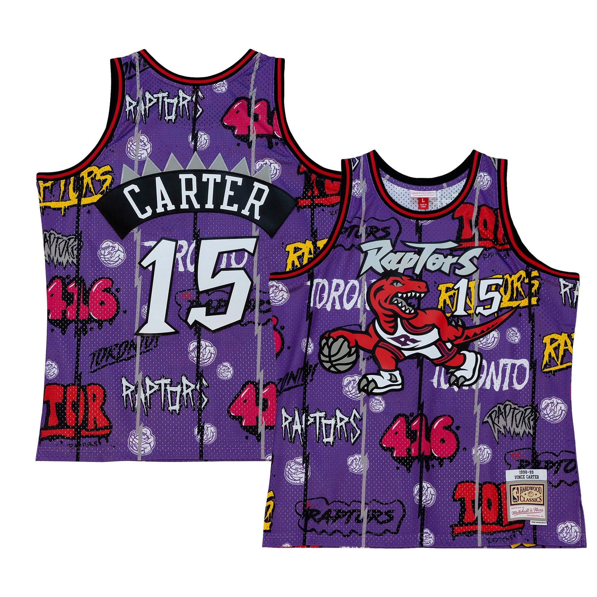 MENS MITCHELL & NESS SLAP STICKER SWINGMAN JERSEY RAPTORS 1998 VINCE CARTER