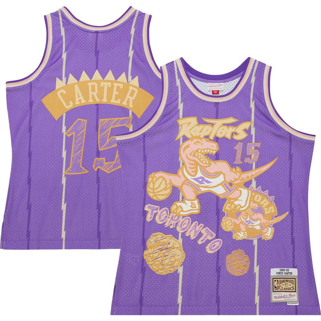 MENS MITCHELL & NESS SIDEWALK SKETCH SWINGMAN JERSEY RAPTORS 1998 VINCE CARTER