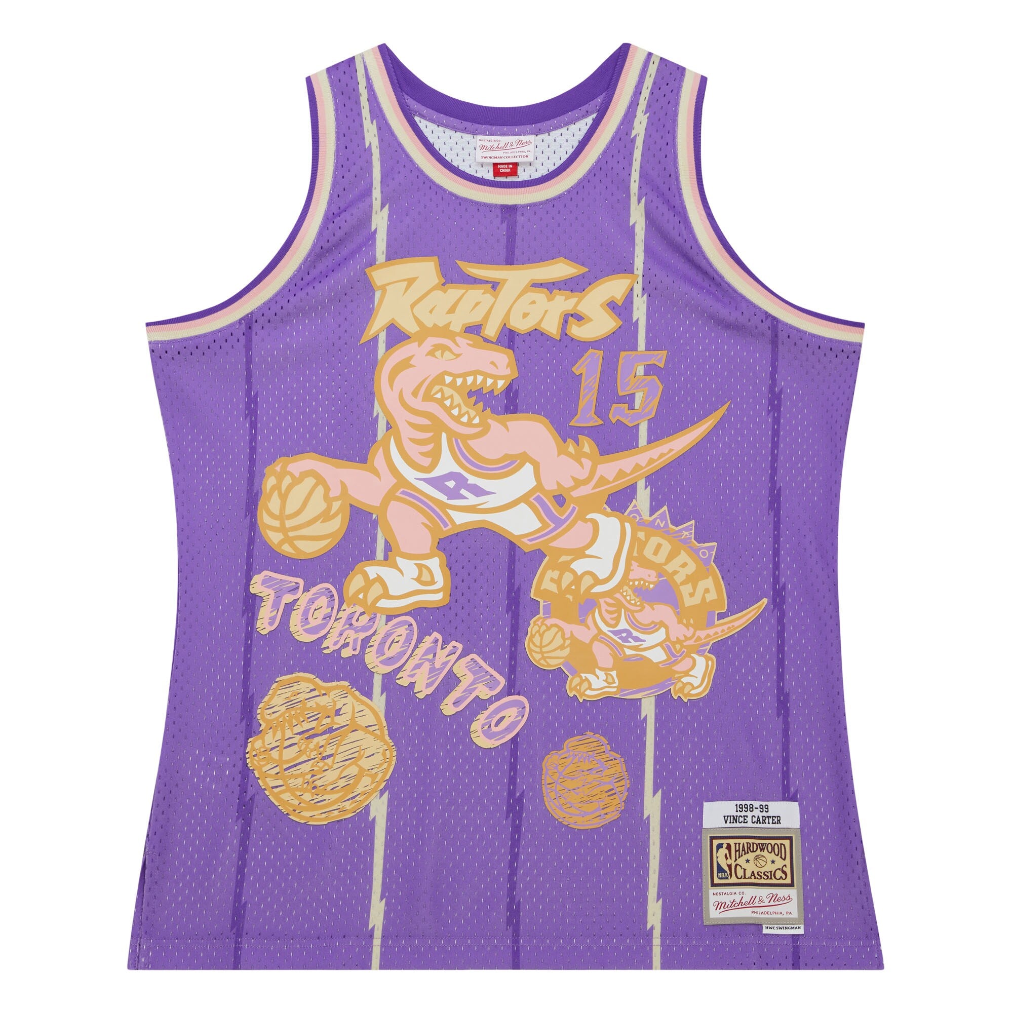 MENS MITCHELL & NESS SIDEWALK SKETCH SWINGMAN JERSEY RAPTORS 1998 VINCE CARTER