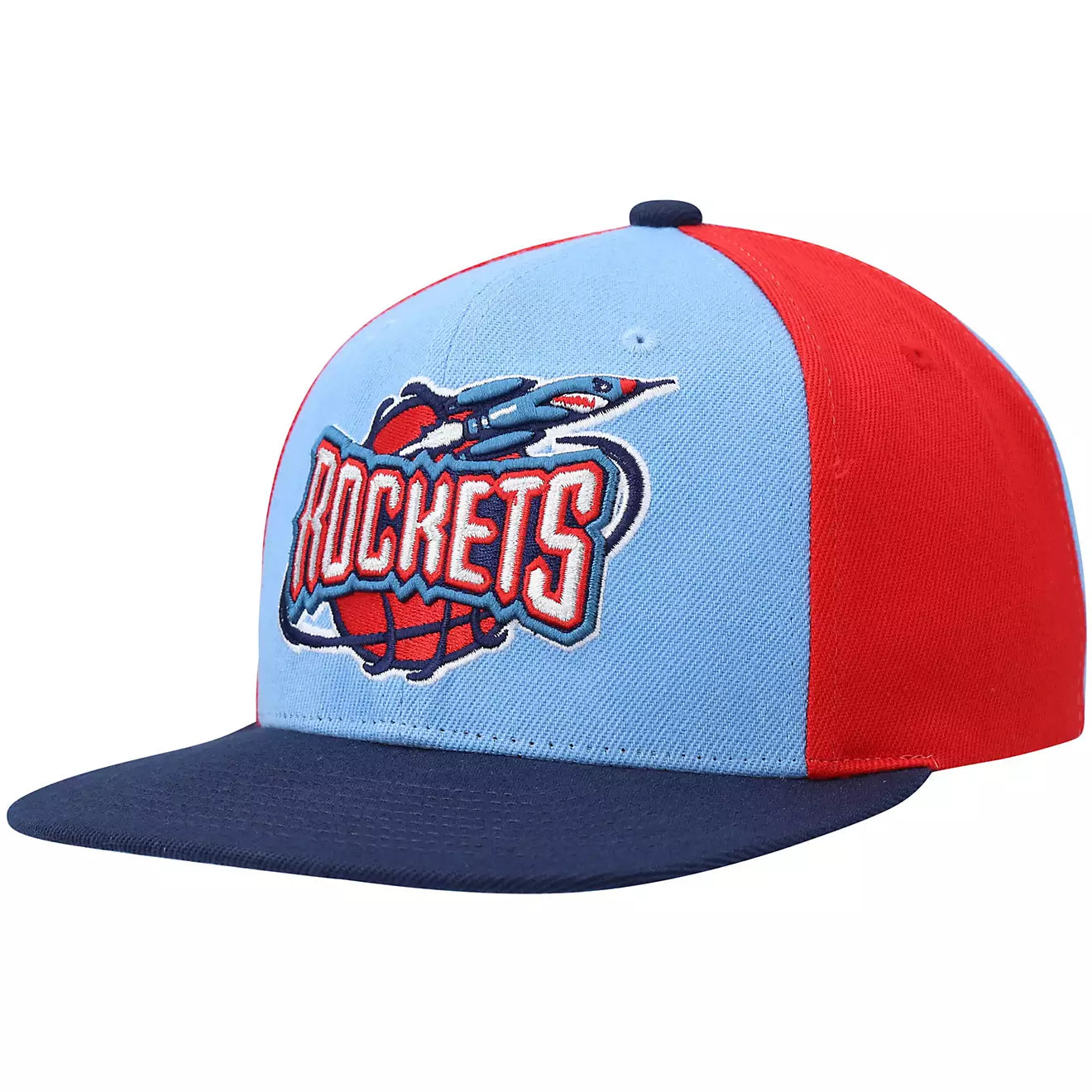 MENS MITCHELL & NESS NBA ON THE BLOCK SNAPBACK HWC ROCKETS - LIGHT BLUE-NAVY