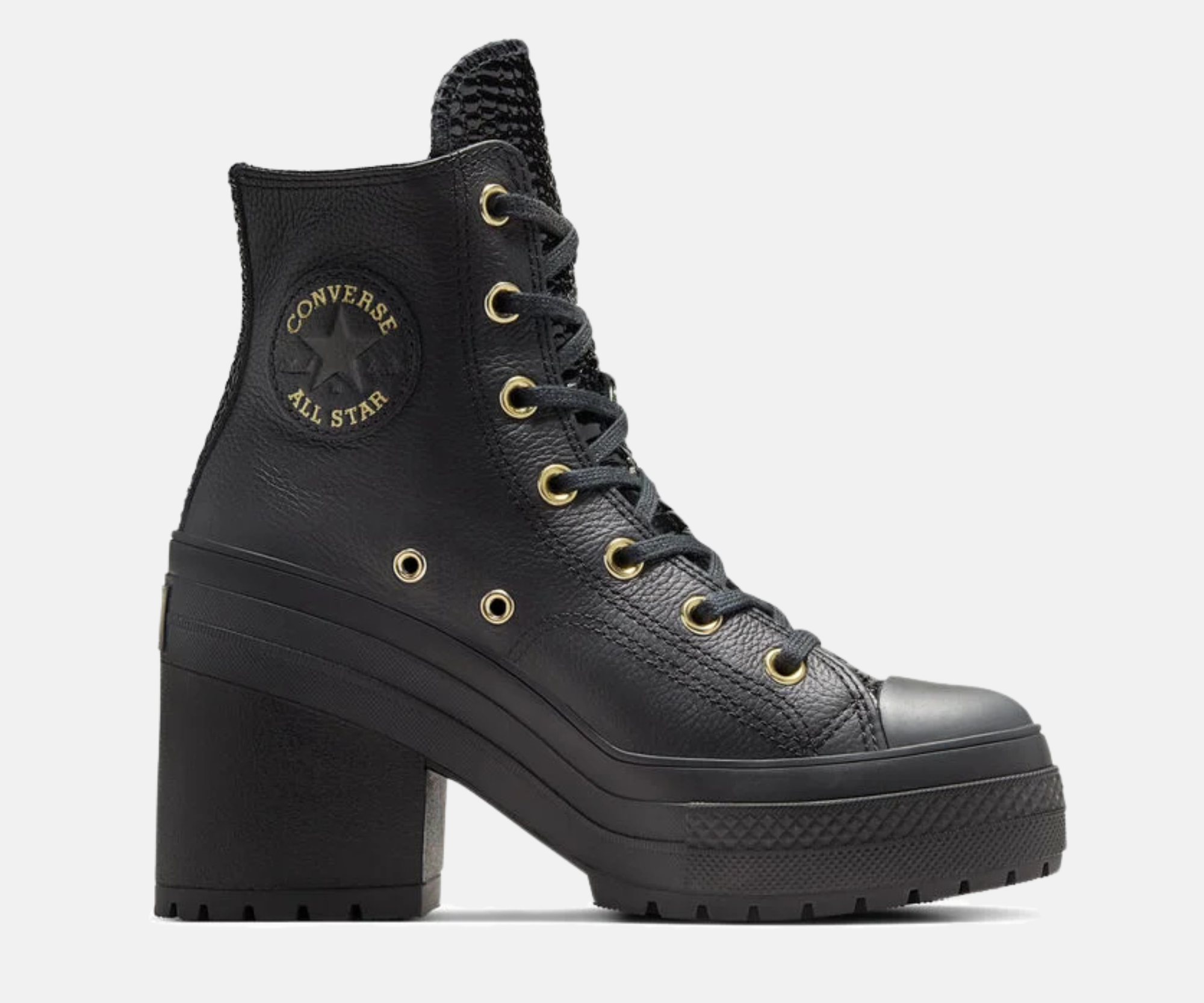 [A12346C] Womens Converse CHUCK 70 DE LUXE HEEL PLATFORM LEATHER 'BLACK'