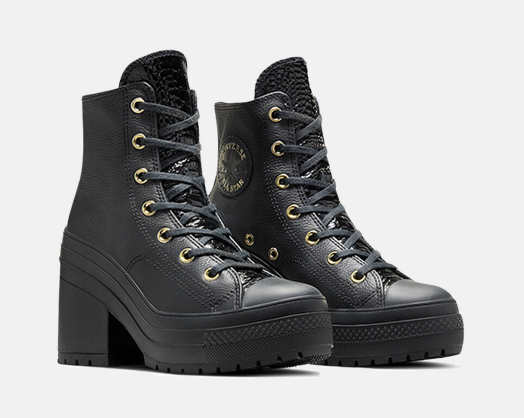 [A12346C] Womens Converse CHUCK 70 DE LUXE HEEL PLATFORM LEATHER 'BLACK'