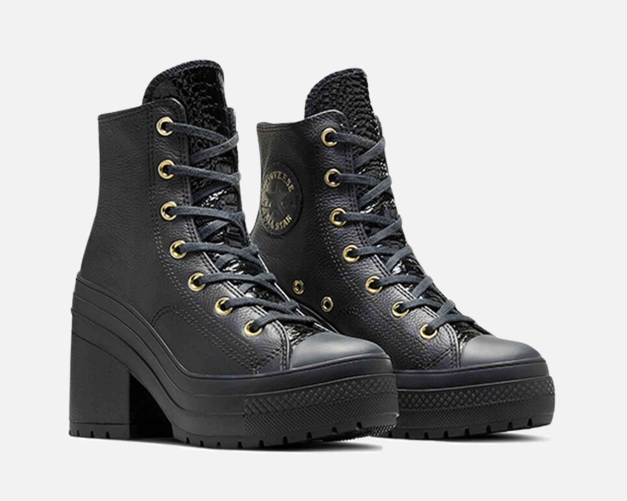[A12346C] Womens Converse CHUCK 70 DE LUXE HEEL PLATFORM LEATHER 'BLACK'