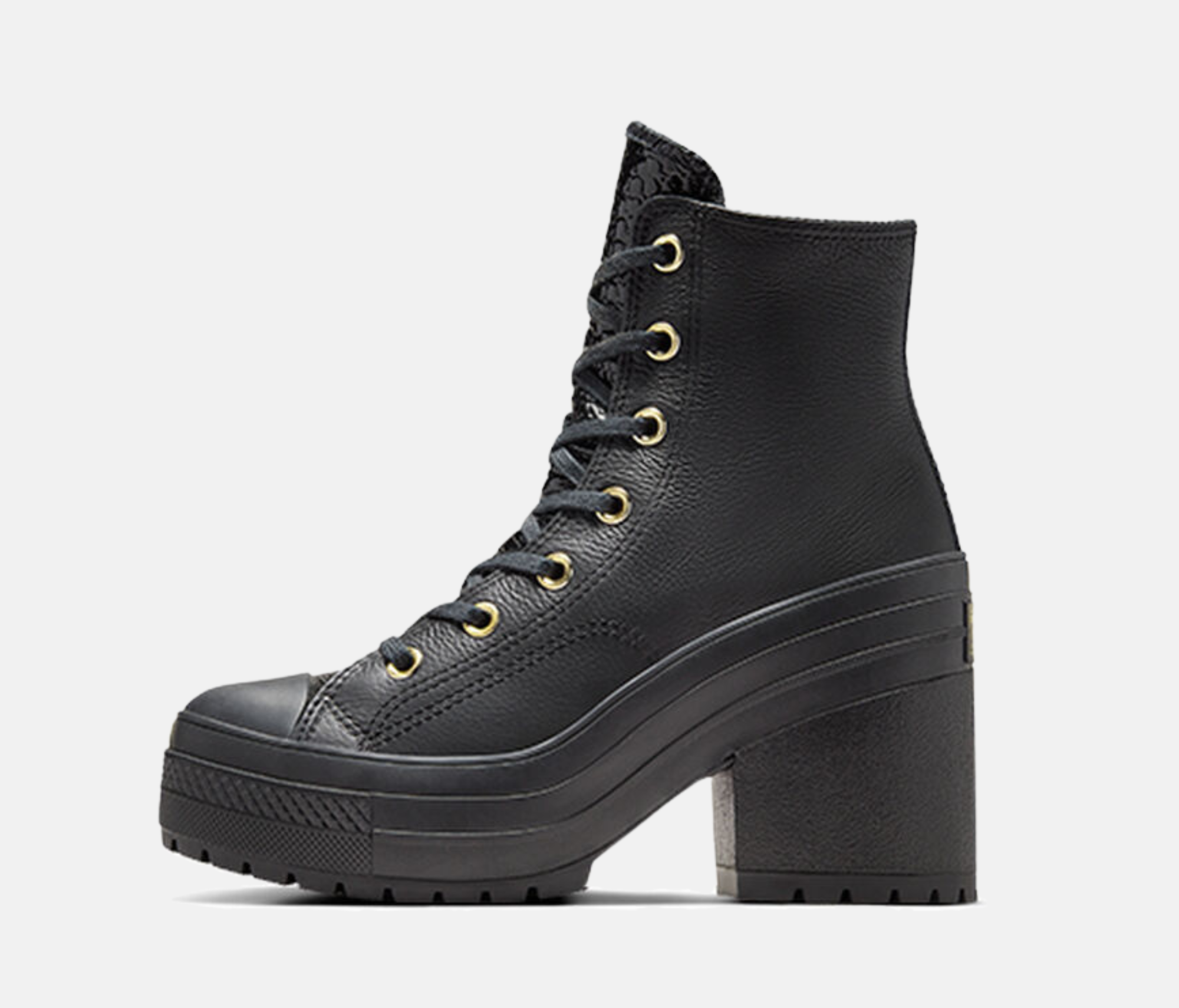 [A12346C] Womens Converse CHUCK 70 DE LUXE HEEL PLATFORM LEATHER 'BLACK'