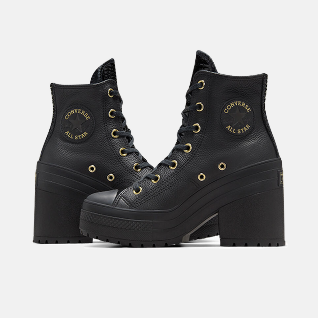 [A12346C] Womens Converse CHUCK 70 DE LUXE HEEL PLATFORM LEATHER 'BLACK'