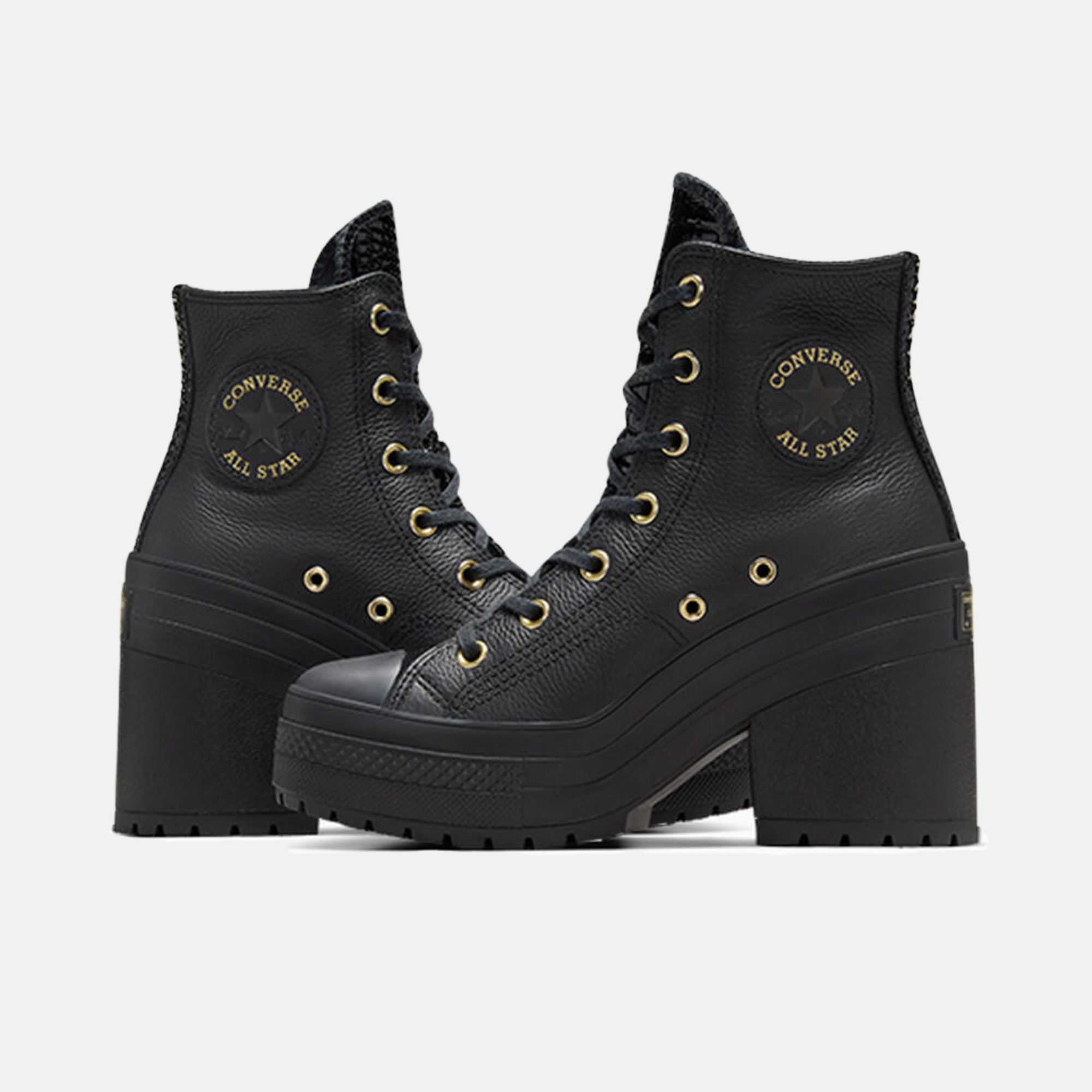 [A12346C] Womens Converse CHUCK 70 DE LUXE HEEL PLATFORM LEATHER 'BLACK'