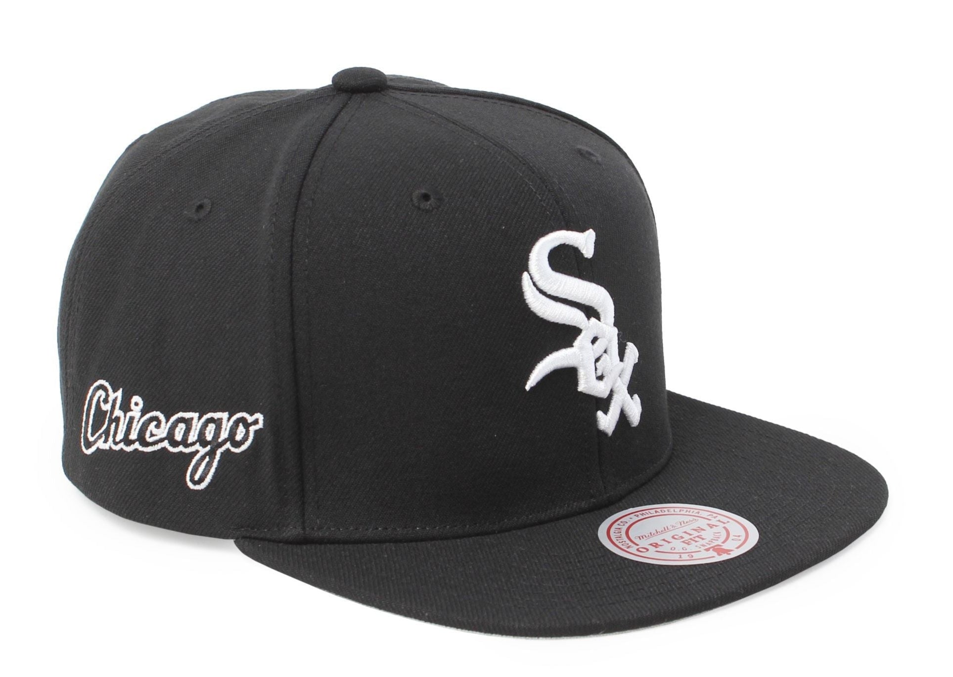 MENS MITCHELL & NESS MLB EVERGREEN BLACK WHITE SNAPBACK WHITE SOX