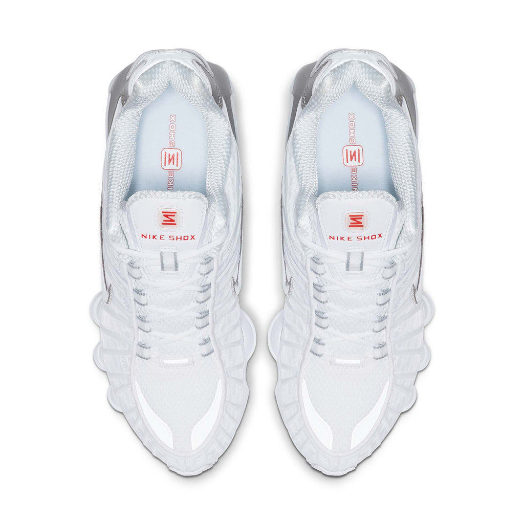 [AR3566-100] Womens Nike Shox TL 'White Metallic Silver Max Orange'