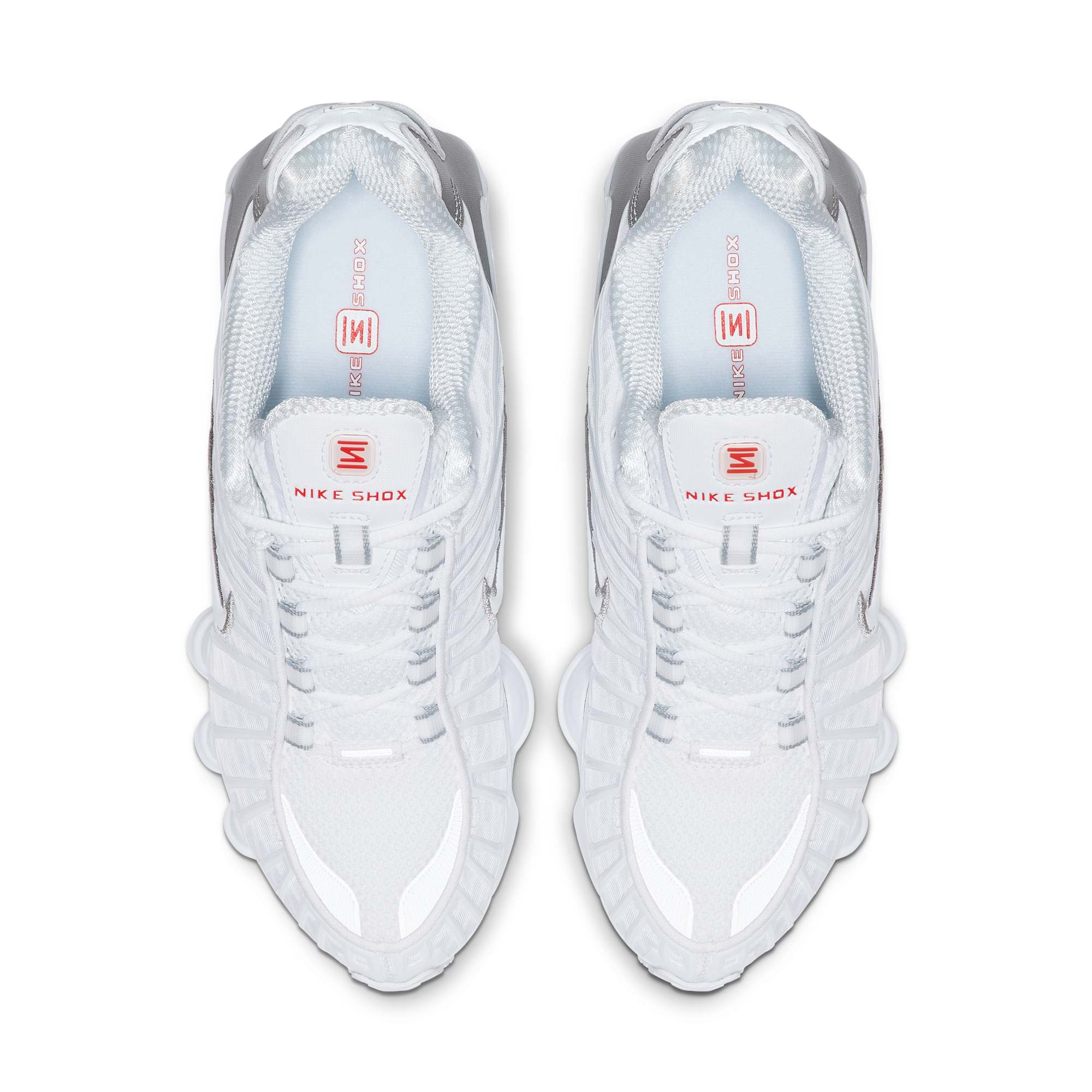 [AR3566-100] Womens Nike Shox TL 'White Metallic Silver Max Orange'