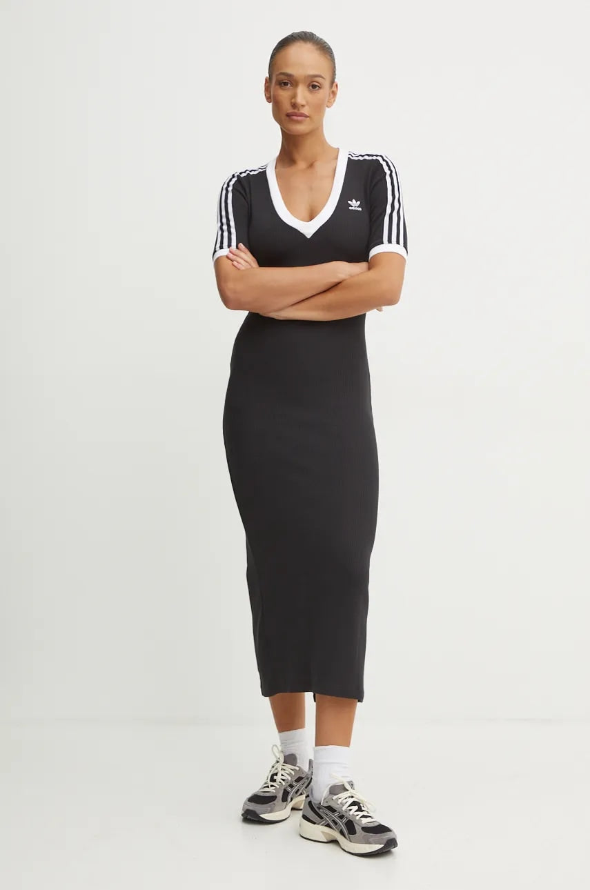 [IX6962] WOMENS ADIDAS ORIGINALS ADICOLOR 3 STRIPES KNIT V NECK DRESS
