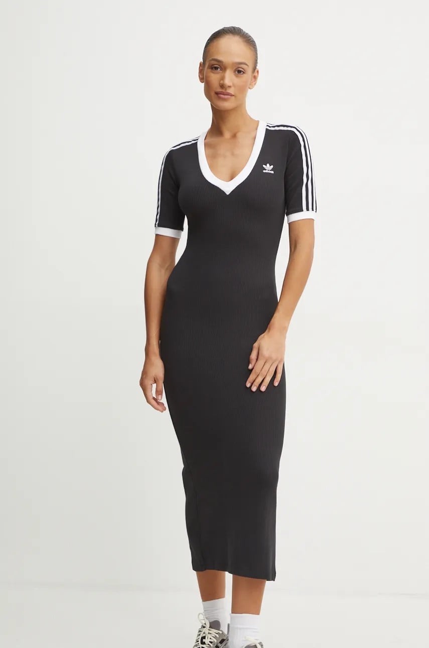 [IX6962] WOMENS ADIDAS ORIGINALS ADICOLOR 3 STRIPES KNIT V NECK DRESS
