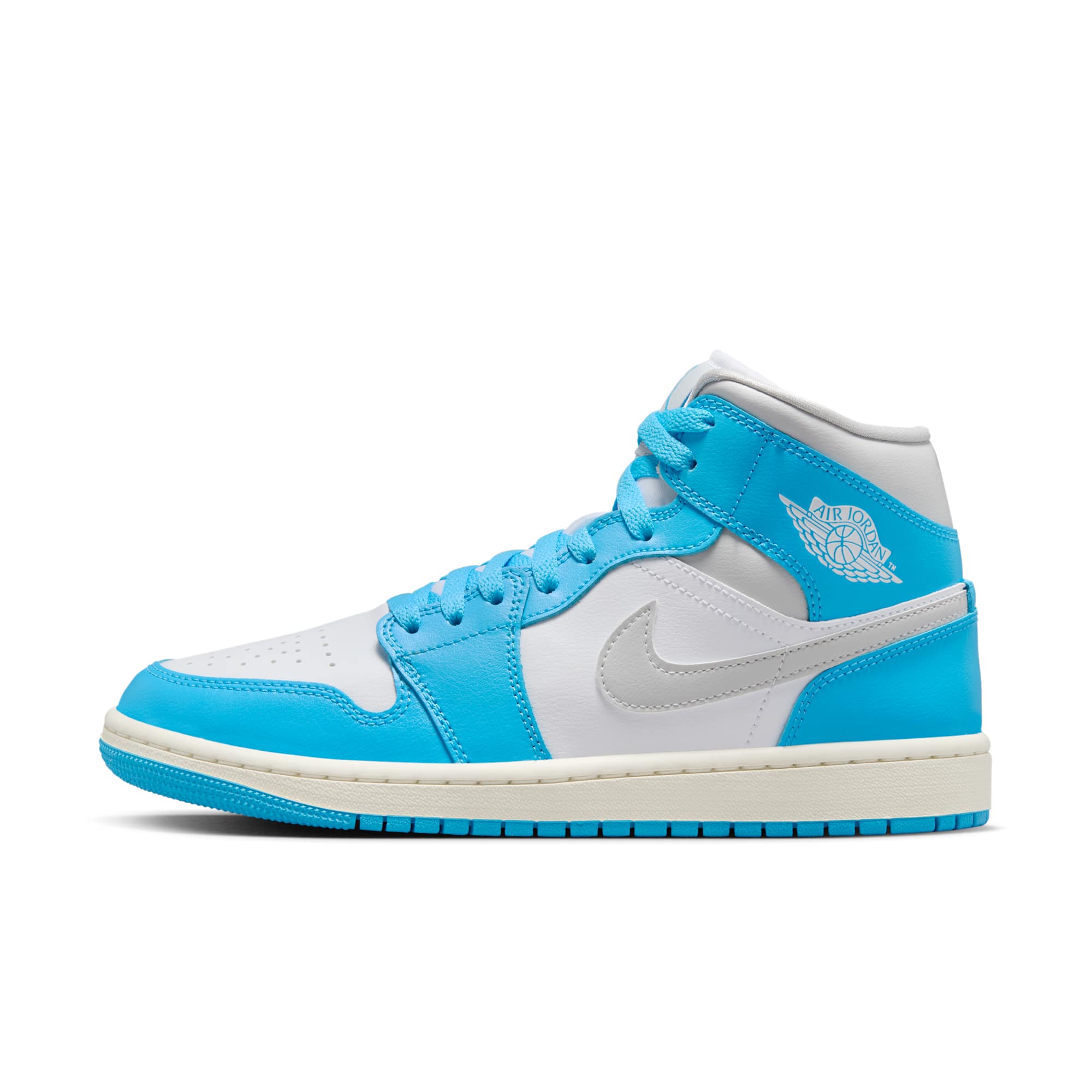 [BQ6472-400] WOMENS AIR JORDAN RETRO 1 MID 'DARK POWDER BLUE WHITE SAIL NEUTRAL GREY'