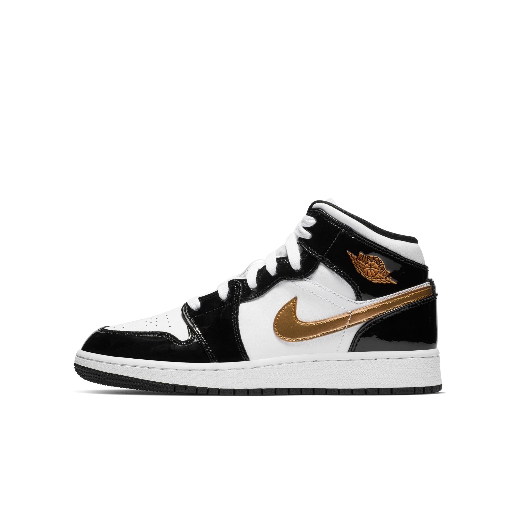 [BQ6931-007] Grade School Air Jordan Retro 1 Mid 'Patent Black White Gold (GS)'