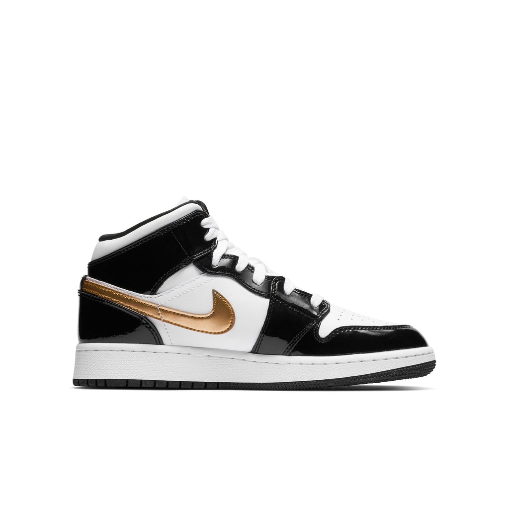 [BQ6931-007] Grade School Air Jordan Retro 1 Mid 'Patent Black White Gold (GS)'