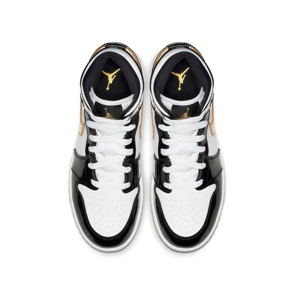 [BQ6931-007] Grade School Air Jordan Retro 1 Mid 'Patent Black White Gold (GS)'