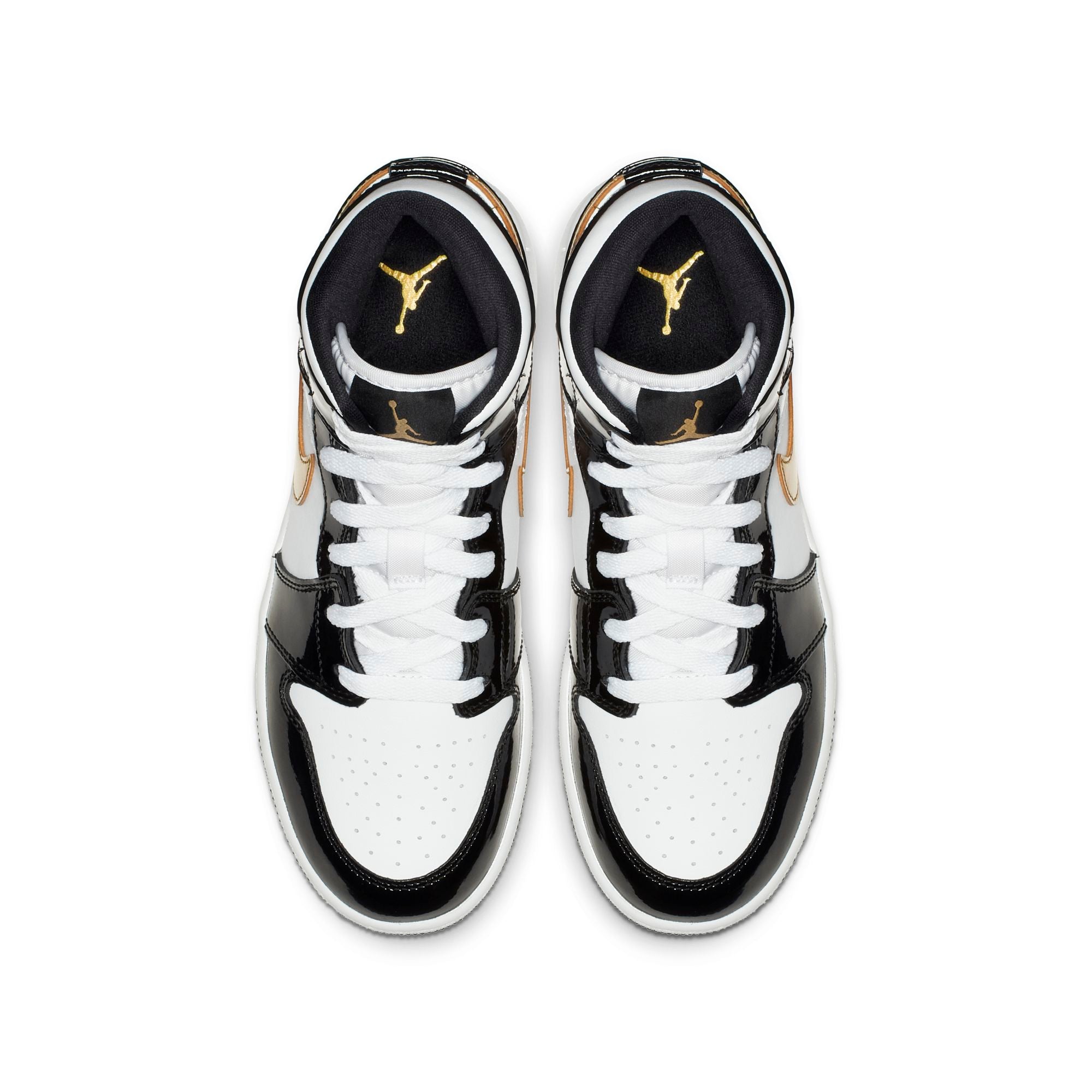 [BQ6931-007] Grade School Air Jordan Retro 1 Mid 'Patent Black White Gold (GS)'