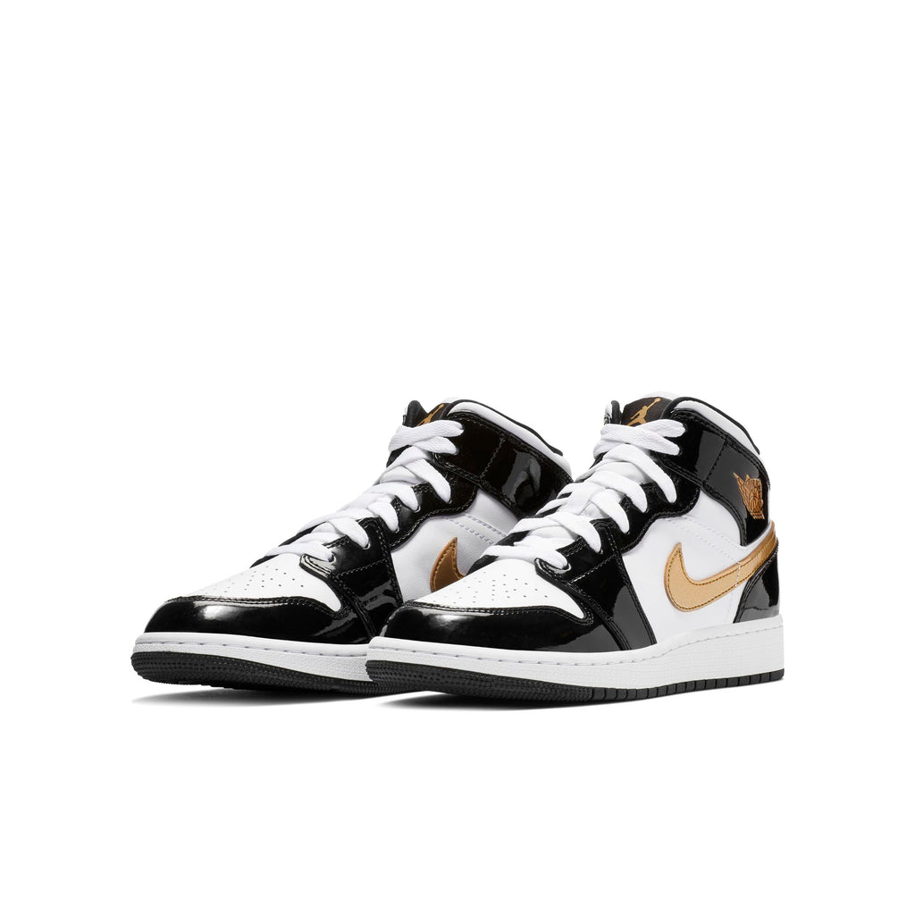 [BQ6931-007] Grade School Air Jordan Retro 1 Mid 'Patent Black White Gold (GS)'