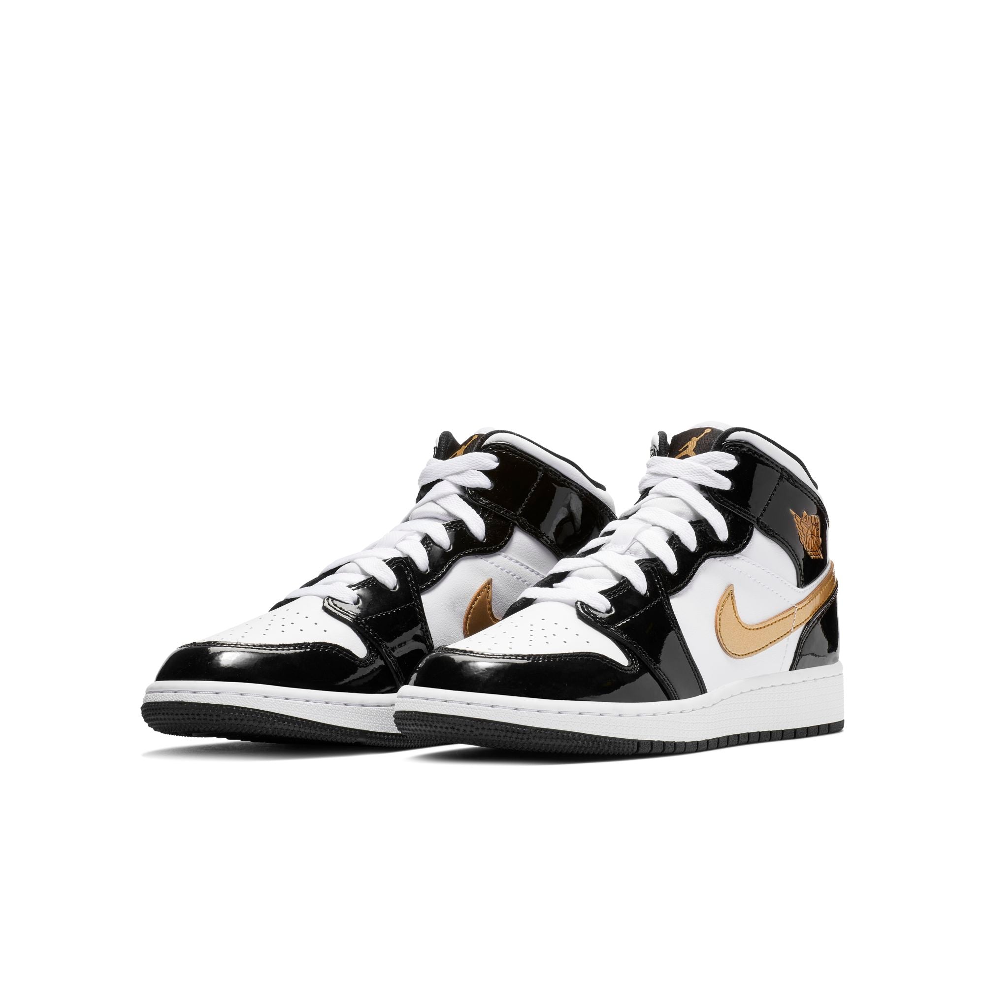 [BQ6931-007] Grade School Air Jordan Retro 1 Mid 'Patent Black White Gold (GS)'