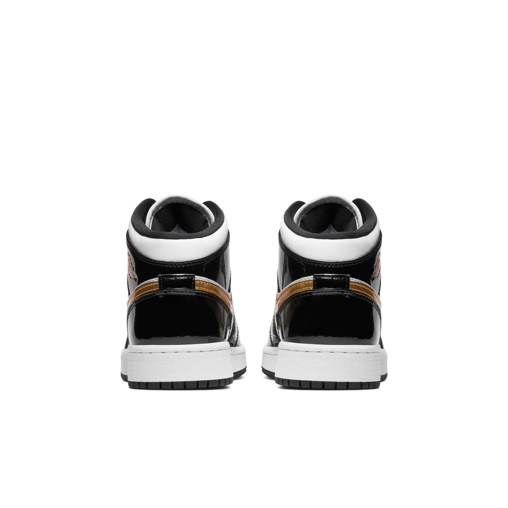 [BQ6931-007] Grade School Air Jordan Retro 1 Mid 'Patent Black White Gold (GS)'