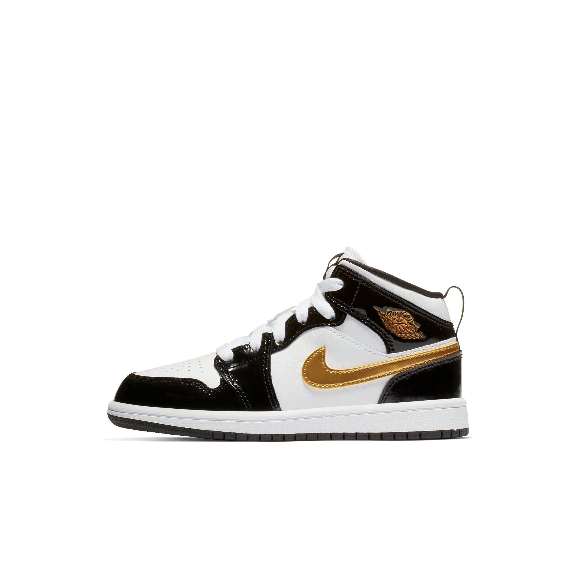 [BQ6932-007] Preschool Air Jordan RETRO 1 MID 'PATENT BLACK WHITE GOLD (PS)'