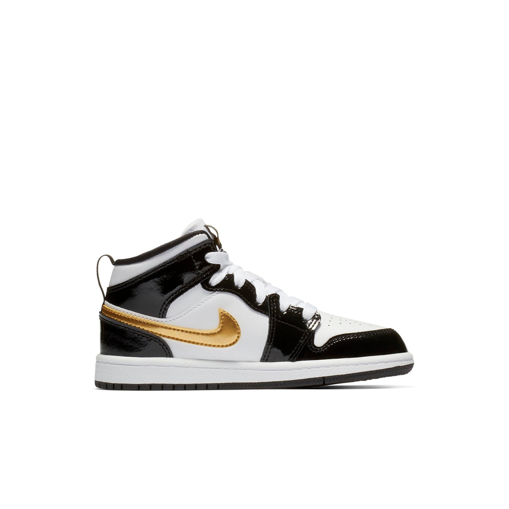 [BQ6932-007] Preschool Air Jordan RETRO 1 MID 'PATENT BLACK WHITE GOLD (PS)'