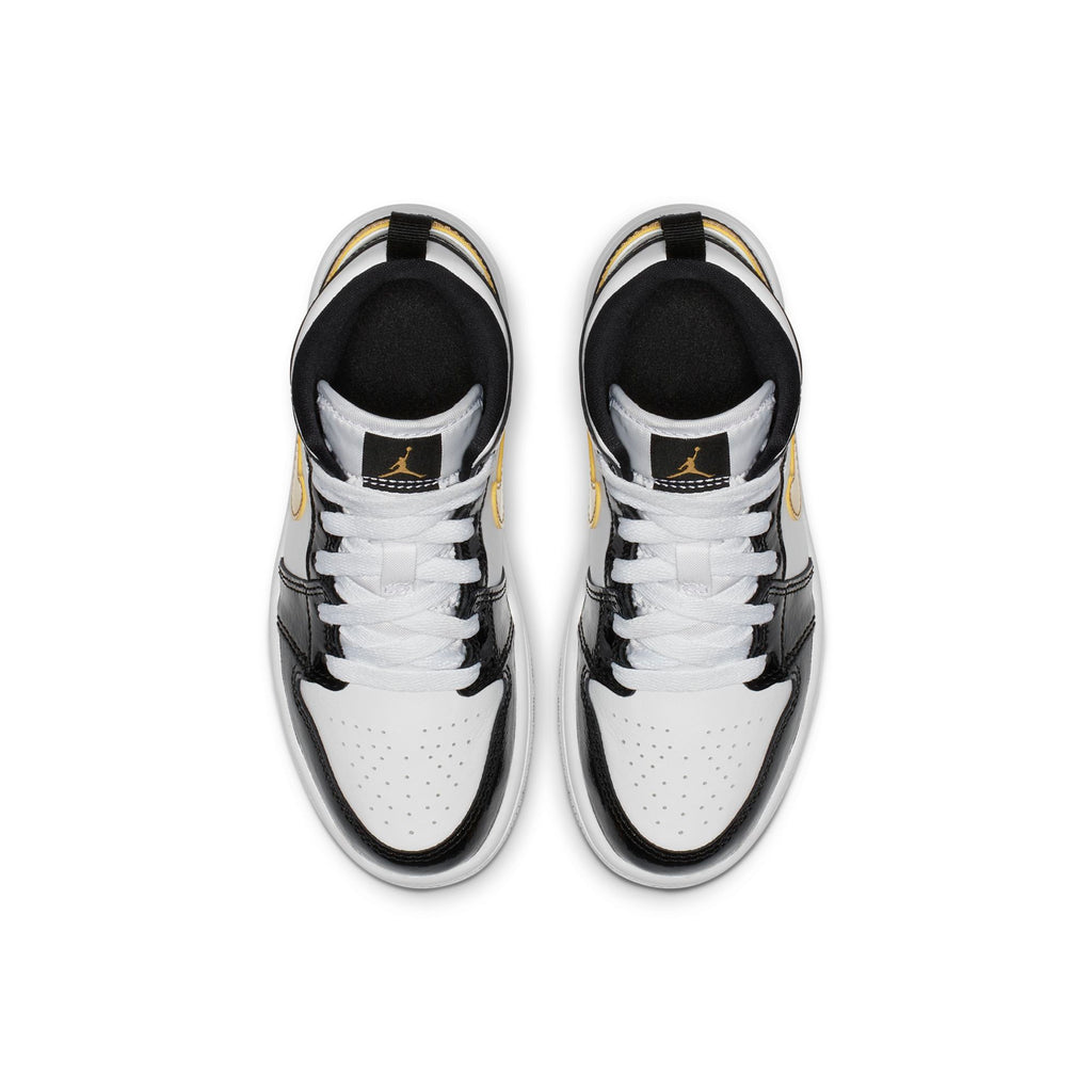 [BQ6932-007] Preschool Air Jordan RETRO 1 MID 'PATENT BLACK WHITE GOLD (PS)'