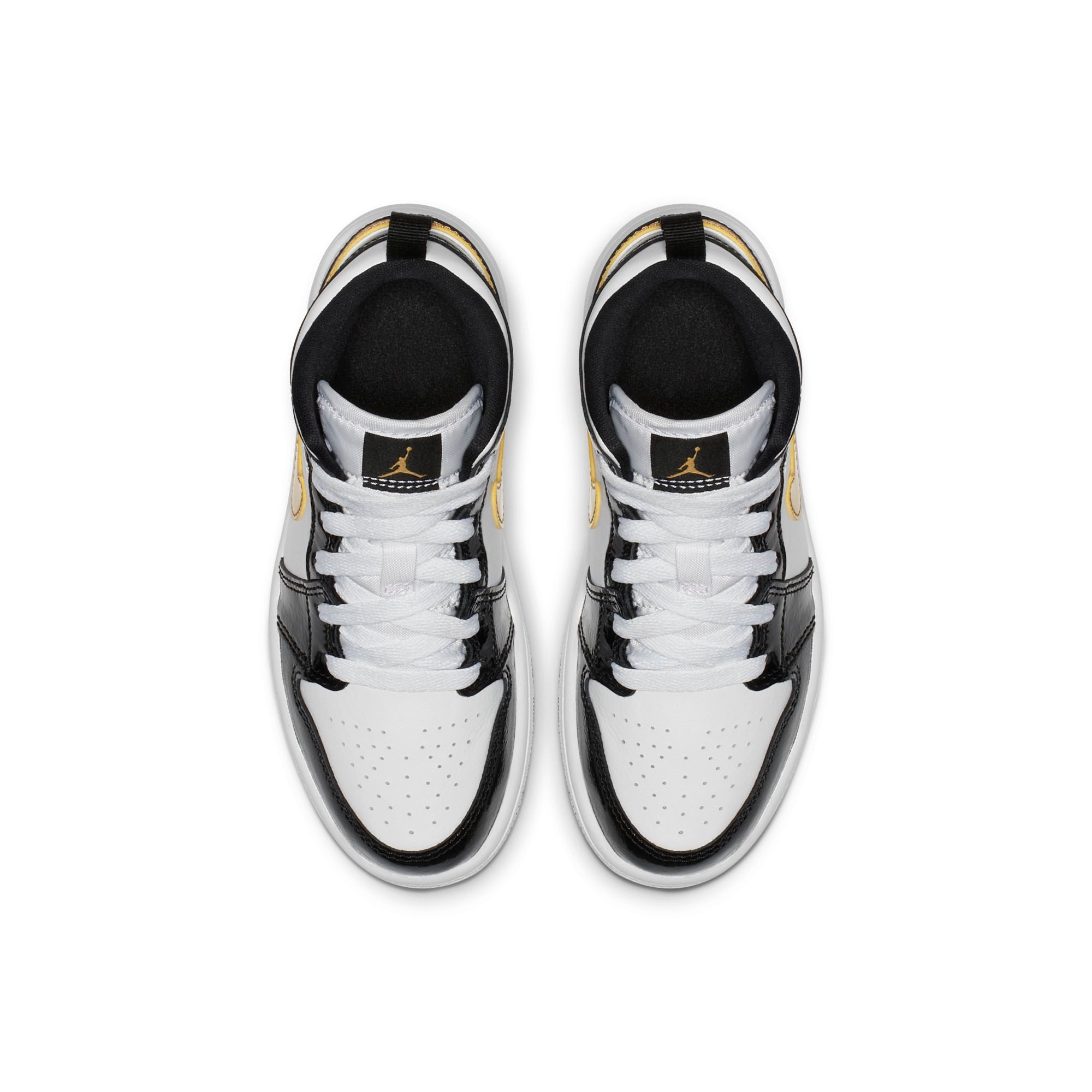 [BQ6932-007] Preschool Air Jordan RETRO 1 MID 'PATENT BLACK WHITE GOLD (PS)'