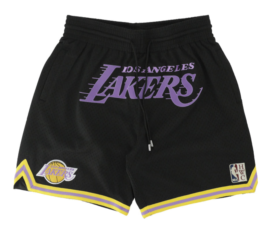 MENS MITCHELL & NESS NBA JUST DON PRACTICE SHORTS LAKERS