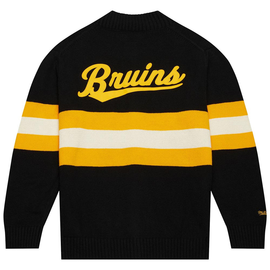 Mens Mitchell & Ness NHL 100TH ANNIVERSARY STRIPED CARDIGAN SWEATER BRUINS