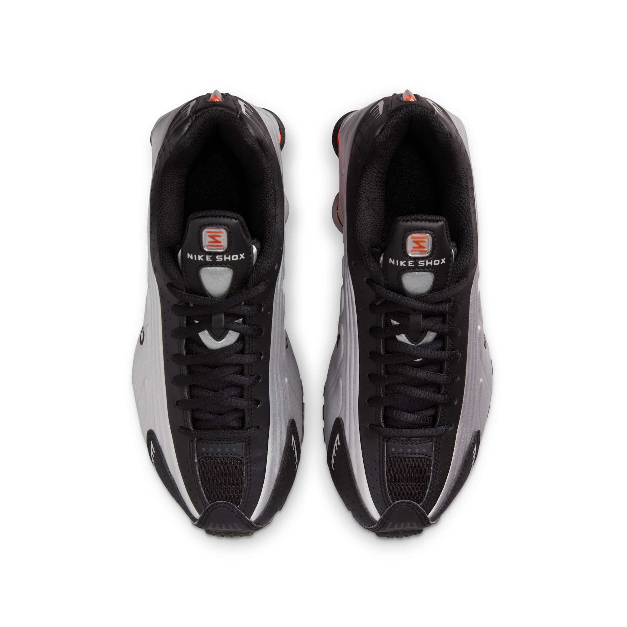 [CW2626-005] GRADE SCHOOL NIKE SHOX R4 'METALLIC SILVER BLACK PICANTE RED'