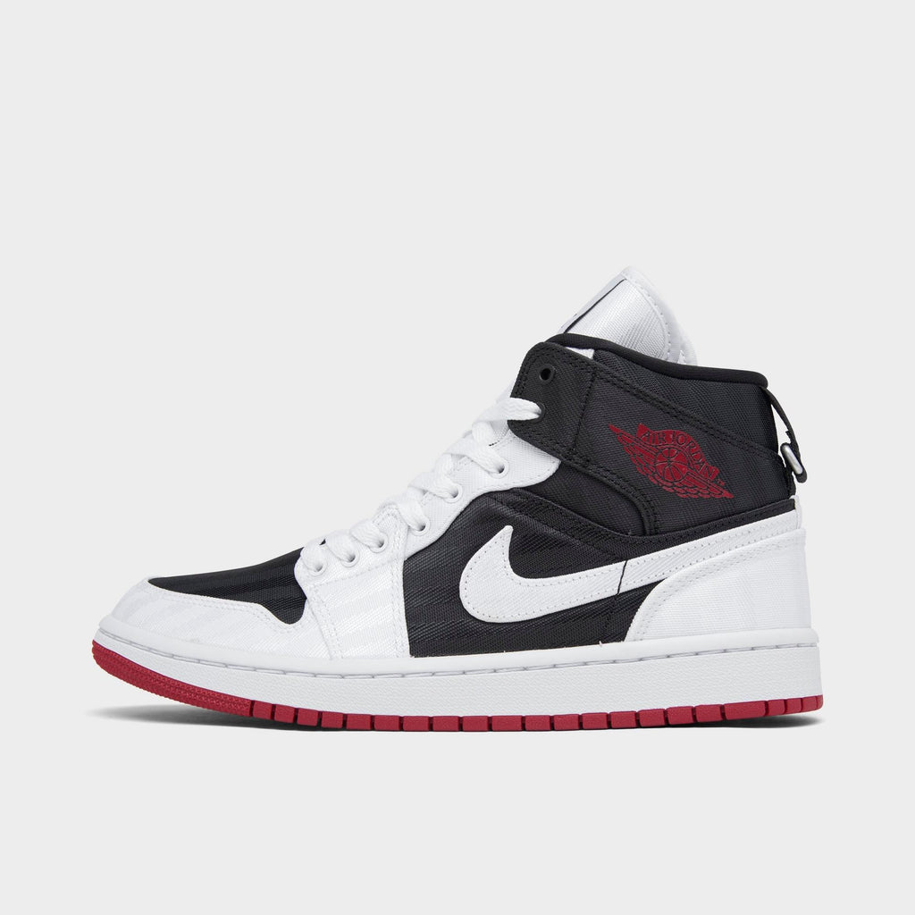 [DD9338-016] WOMENS AIR JORDAN RETRO 1 MID SE UTILITY 'CANVAS WHITE BLACK GYM RED'