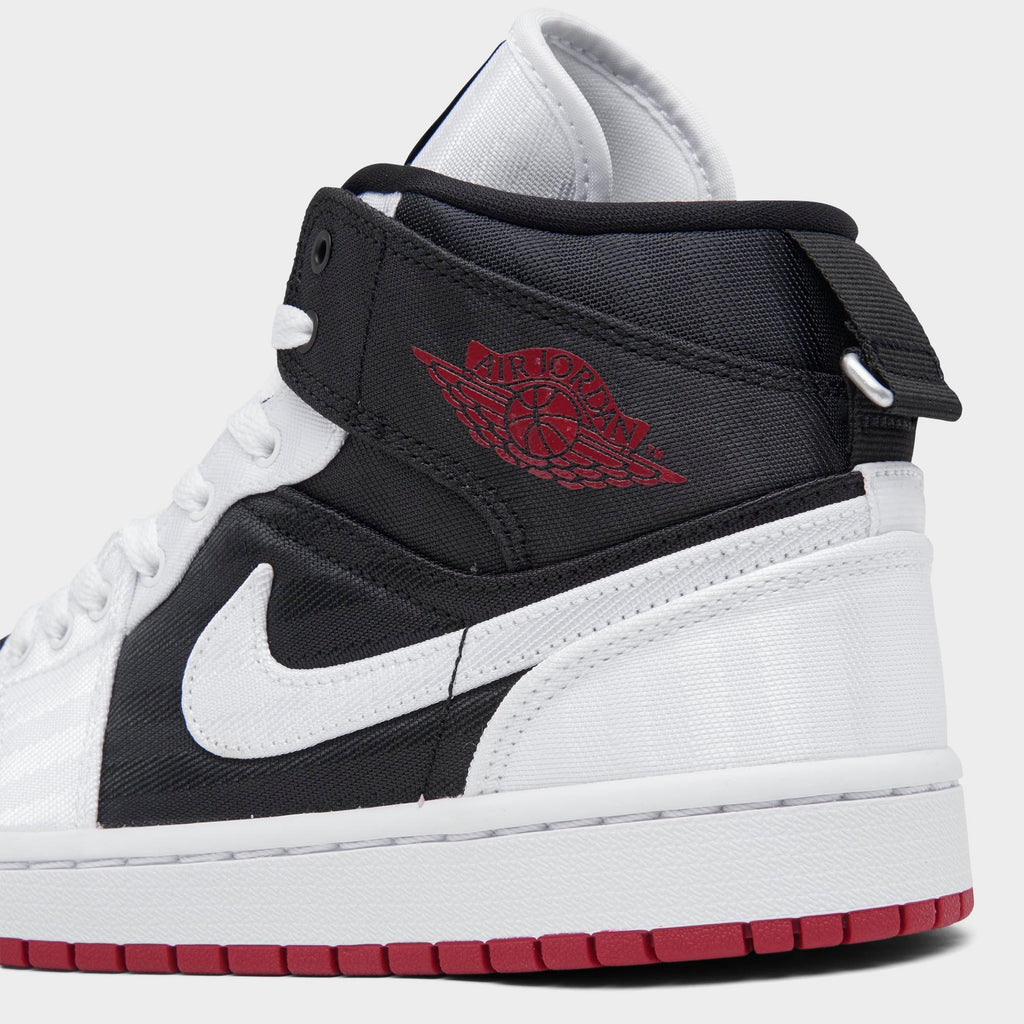 [DD9338-016] WOMENS AIR JORDAN RETRO 1 MID SE UTILITY 'CANVAS WHITE BLACK GYM RED'