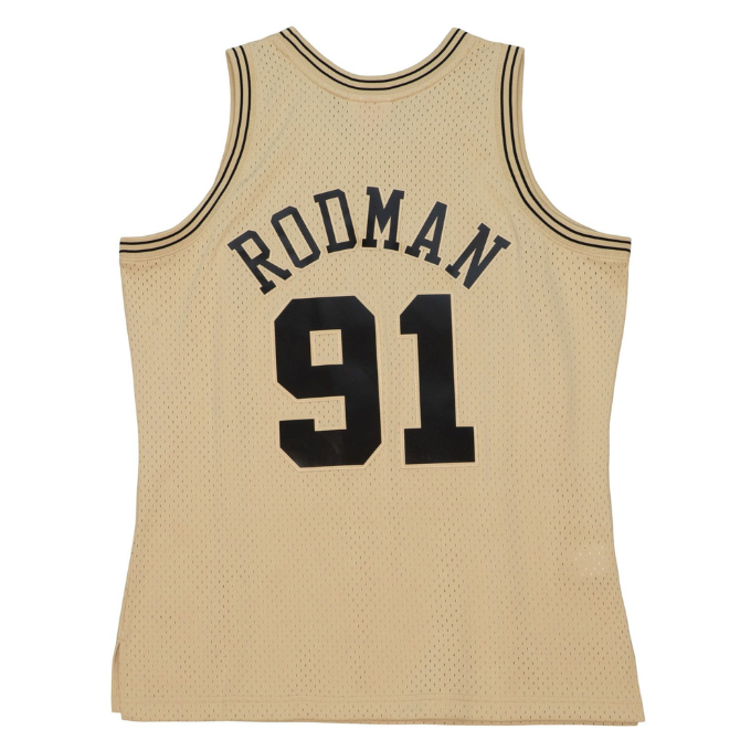 MENS MITCHELL & NESS KHAKI BLACK SWINGMAN JERSEY BULLS 1997 DENNIS RODMAN