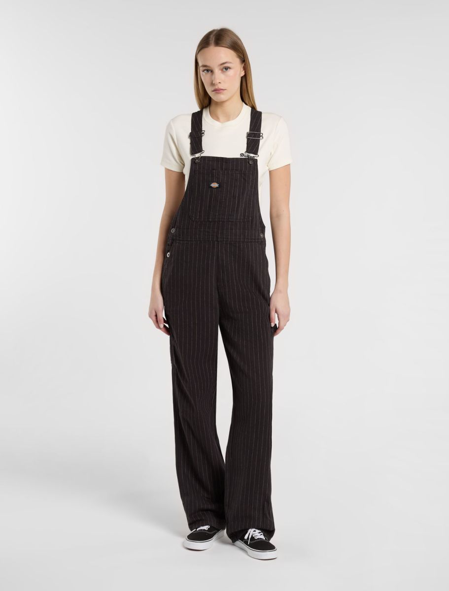 [A4Z6HBLK] WOMENS DICKIES SERVICE STRIPE DUNGAREES