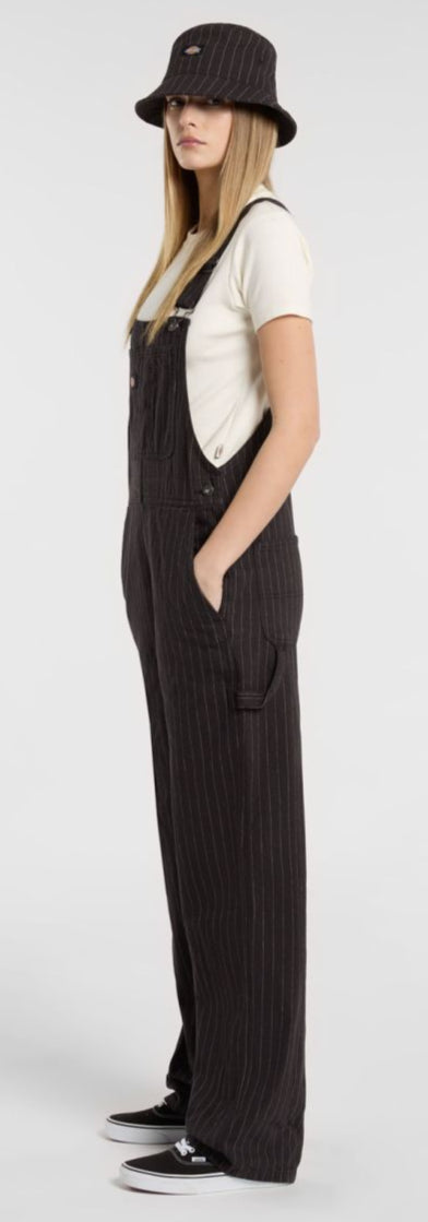 [A4Z6HBLK] WOMENS DICKIES SERVICE STRIPE DUNGAREES
