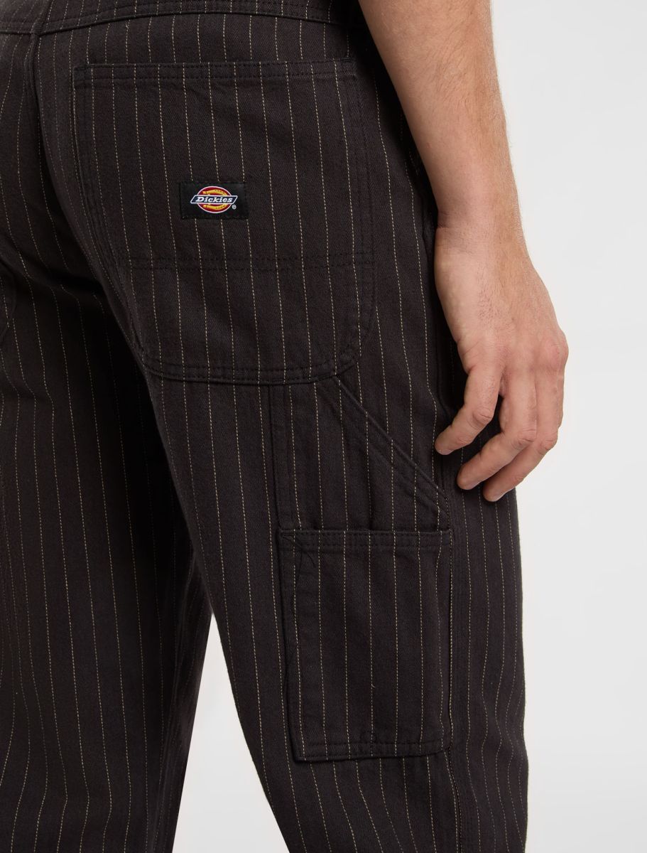 [A4Z6QBLK] MENS DICKIES PINSTRIPE CARPENTER TROUSERS