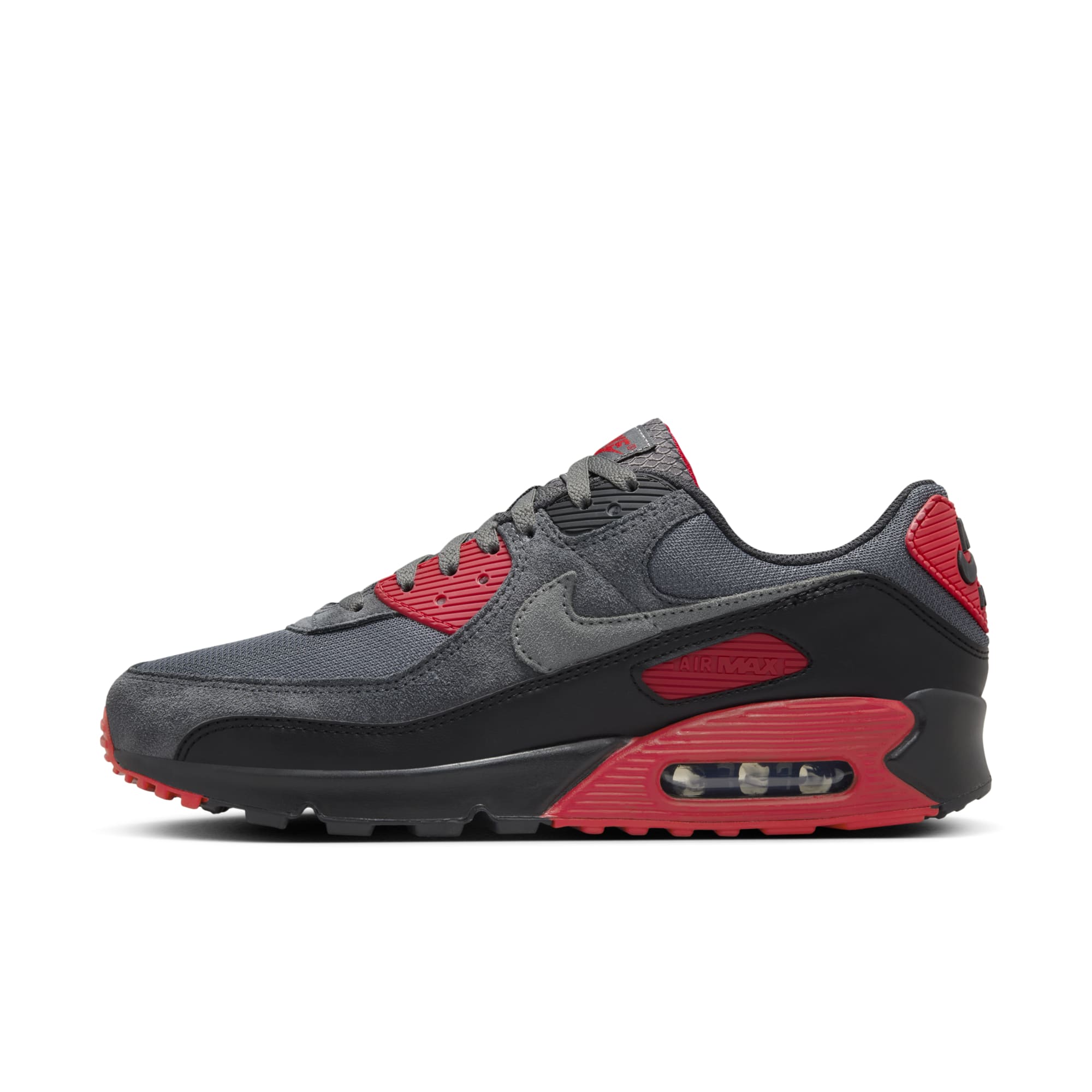 [DM0029-007] Mens Nike AIR MAX 90 'IRON GREY FIRE RED'