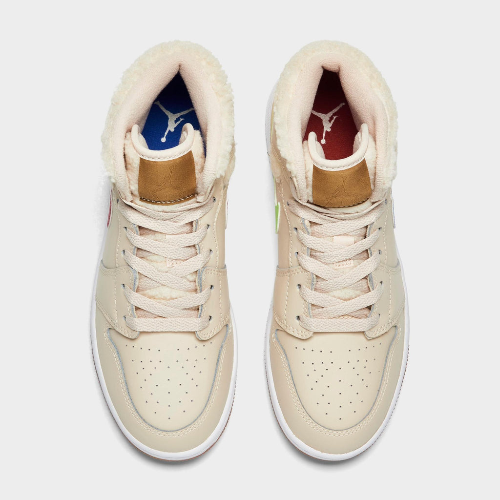 [DO2207-264] GRADE SCHOOL AIR JORDAN RETRO 1 MID UTILITY 'FLEECE PEARL WHITE' (GS)