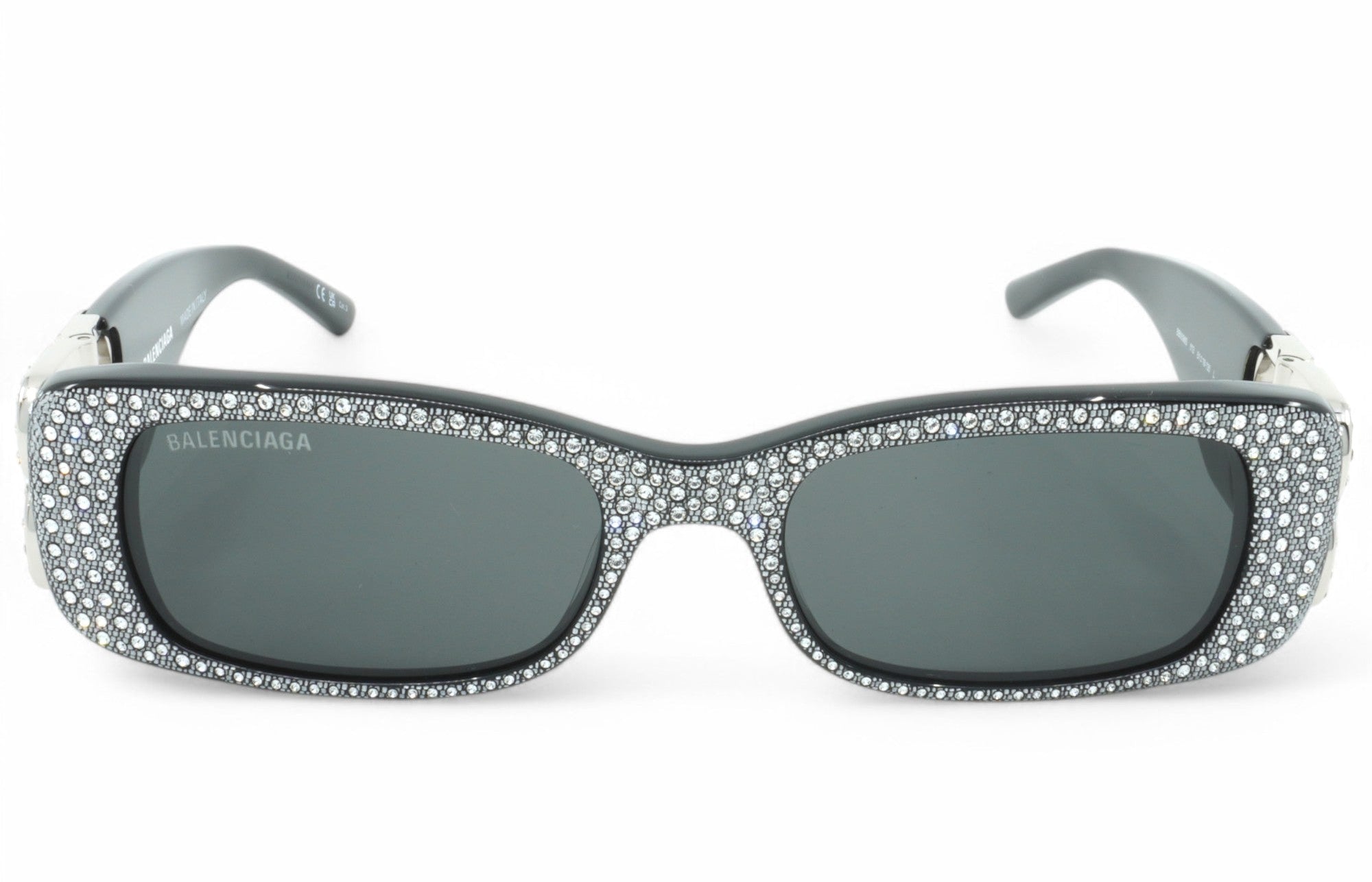 [BB0096S-013] Unisex Balenciaga Rectangular Strass Sunglasses - Black/Silver