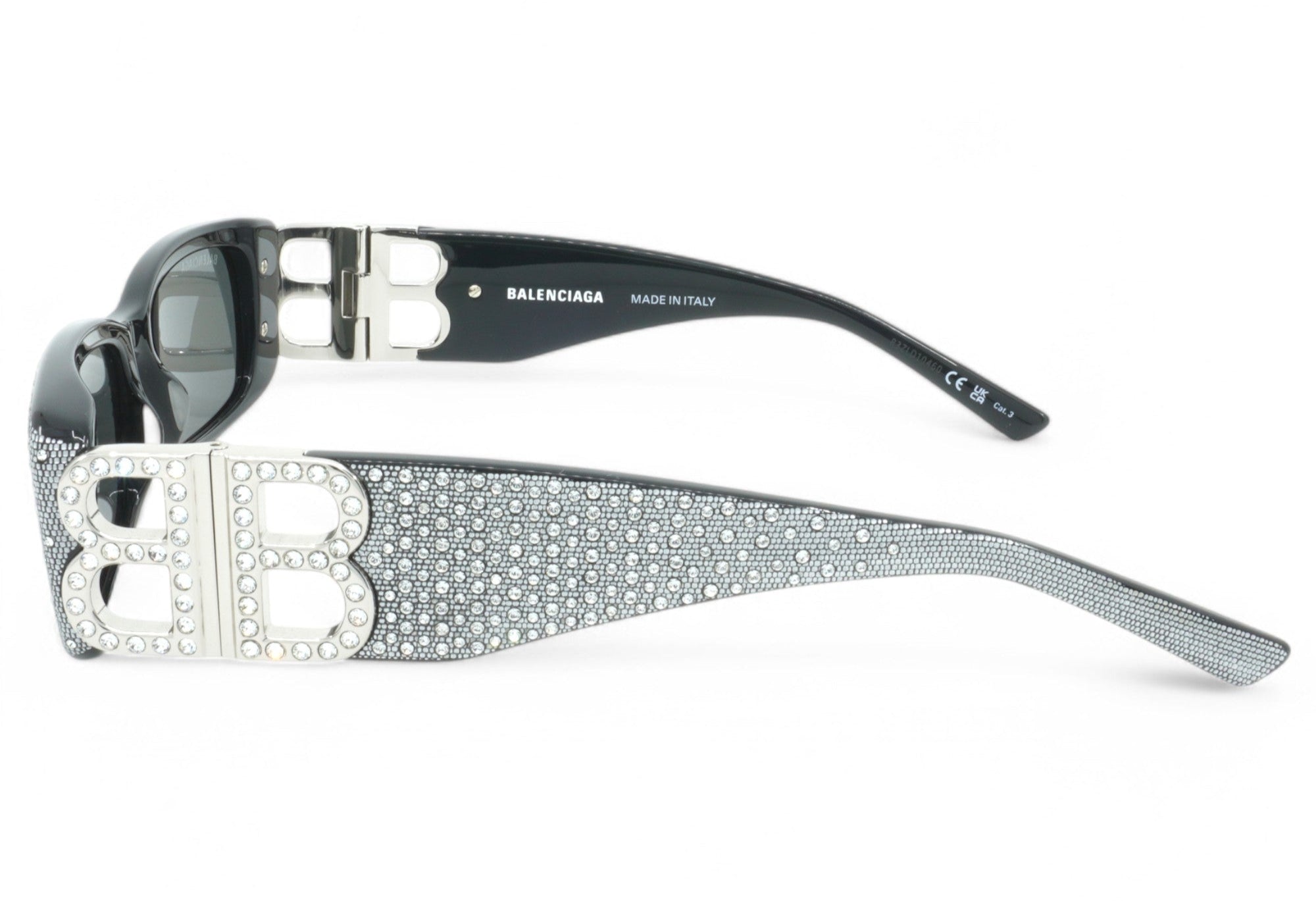 [BB0096S-013] Unisex Balenciaga Rectangular Strass Sunglasses - Black/Silver