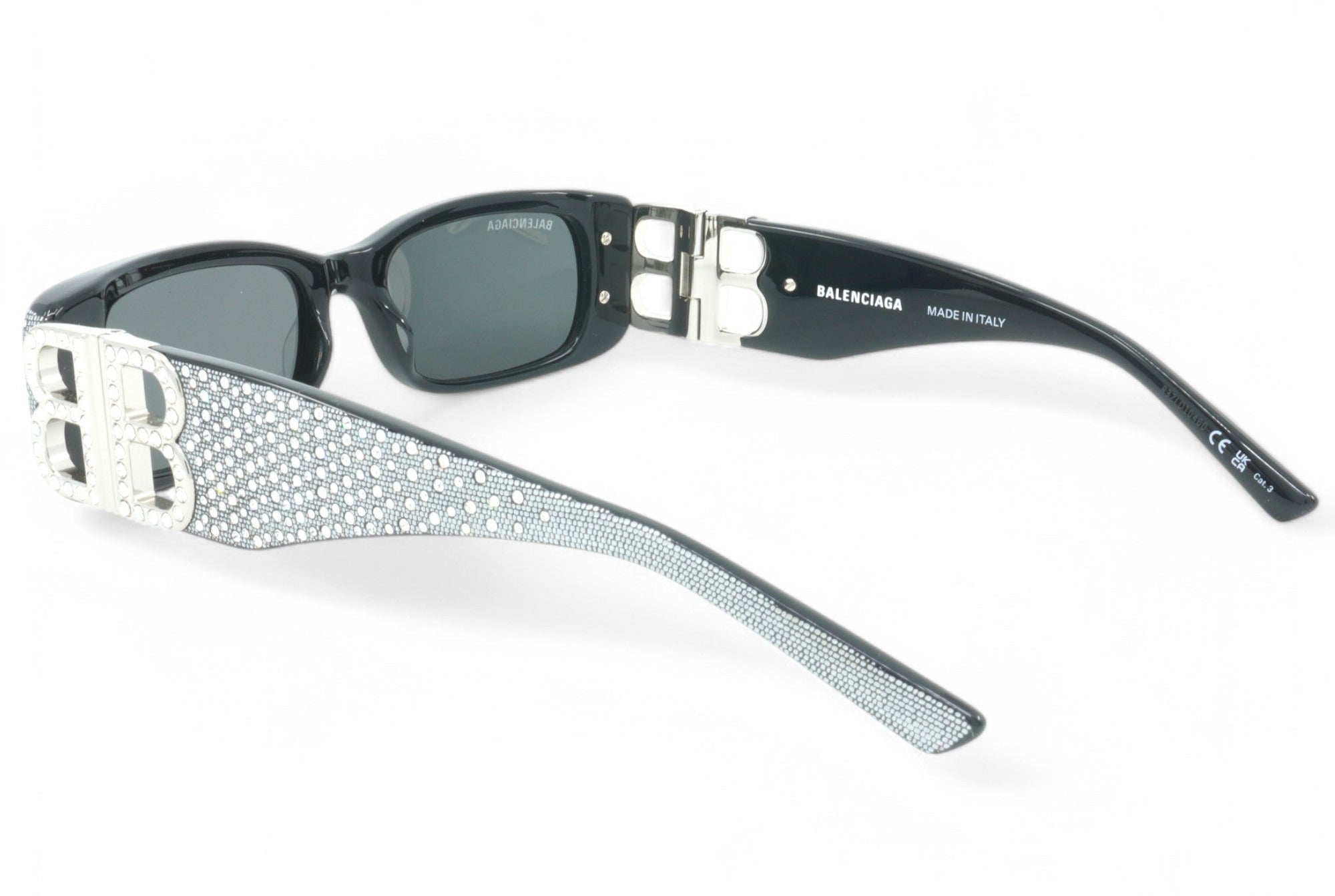 [BB0096S-013] Unisex Balenciaga Rectangular Strass Sunglasses - Black/Silver