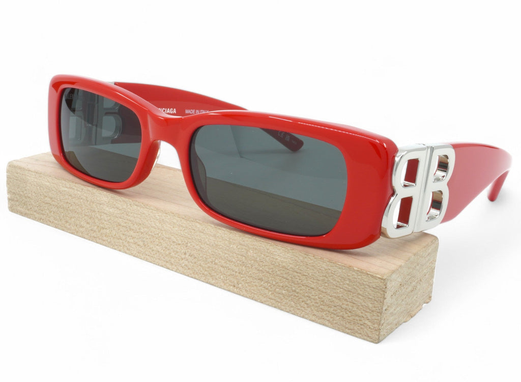[BB0096S-015] Womens Balenciaga Rectangular Sunglasses - Red/Silver