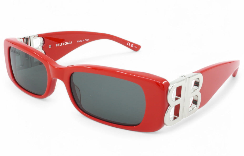 [BB0096S-015] Womens Balenciaga Rectangular Sunglasses - Red/Silver