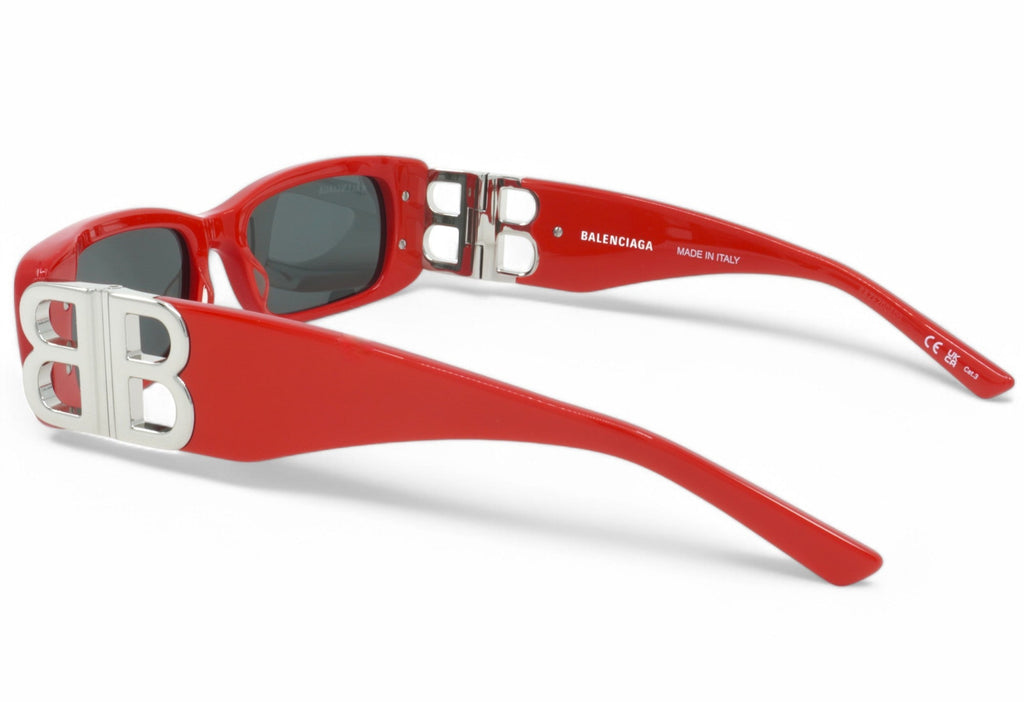 [BB0096S-015] Womens Balenciaga Rectangular Sunglasses - Red/Silver